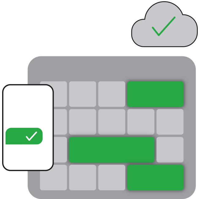 SkedService week view with color-coded personal and booking blocks